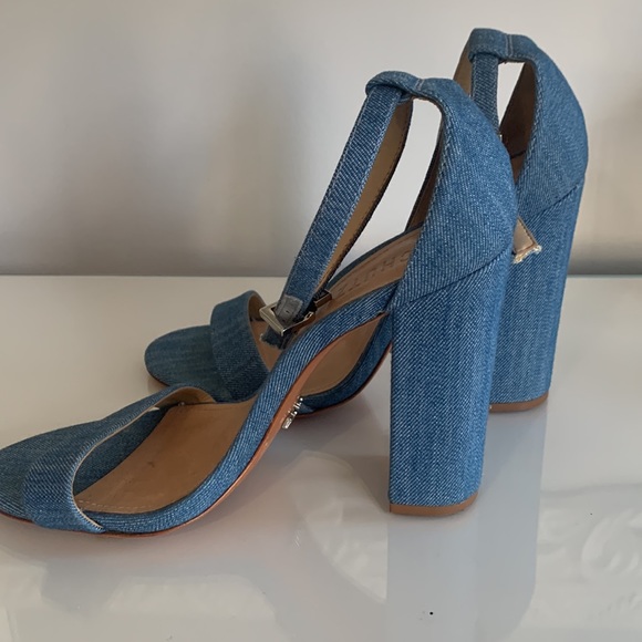 Schutz Denim Ankle Strap Sandals Size 8 - Picture 4 of 5
